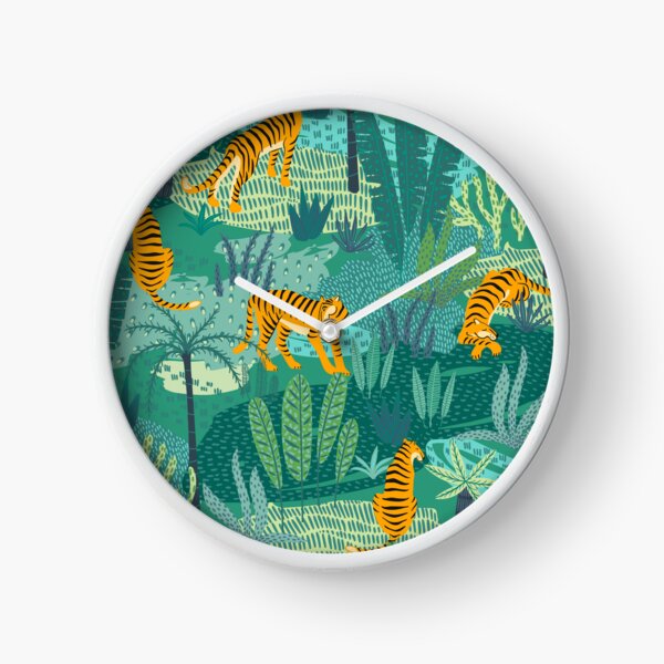Vista previa del artículo con la obra «Tigres y pavos reales Patrón exótico sin costuras con tigres en la jungla», diseñado y vendido por VirginiaCarro.