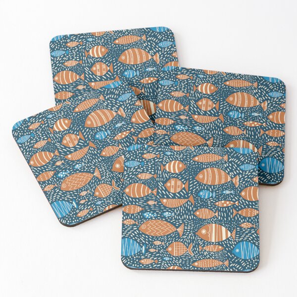 Item preview, Blue and Orange Fish in the Sea Repeat Pattern designed and sold by NattyDesigns.