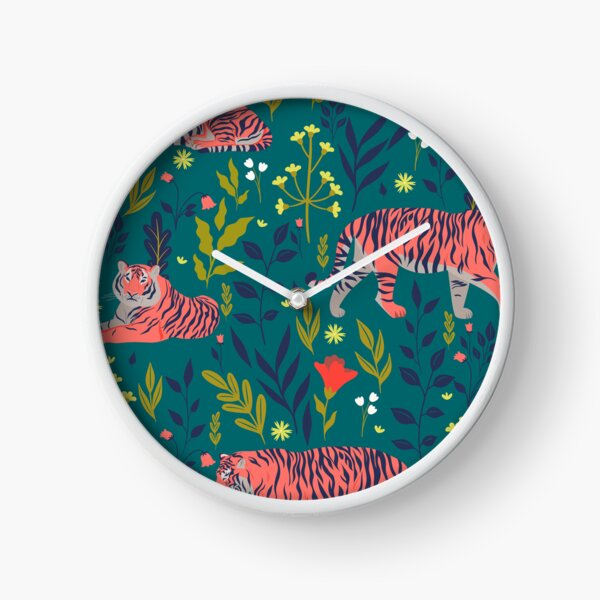 Vista previa del artículo con la obra «Patrón de tigres y pavos reales con plantas tropicales», diseñado y vendido por VirginiaCarro.