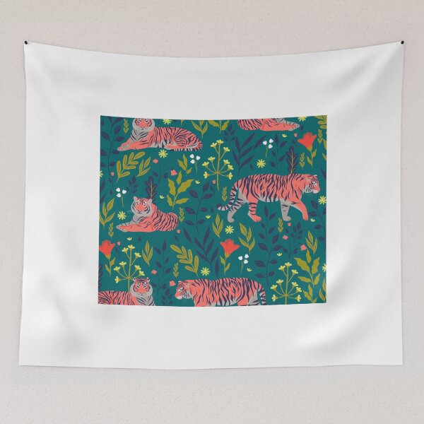 Item preview, Tigers and Peacocks Pattern with tropical plants designed and sold by VirginiaCarro.