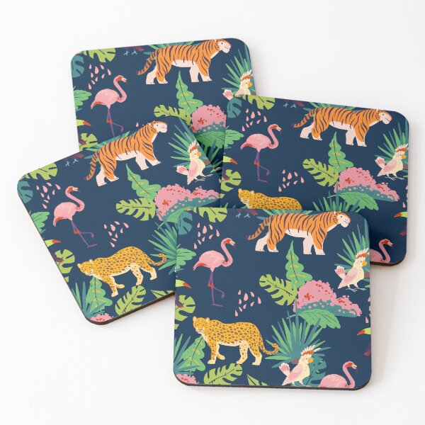 Item preview, Tigers and Flamingo tropical pattern jungle plants and elements animals birds designed and sold by VirginiaCarro.