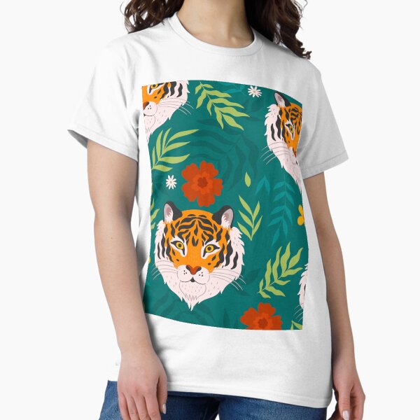 Vista previa del artículo con la obra «Patrón transparente tropical con tigres y hojas», diseñado y vendido por VirginiaCarro.