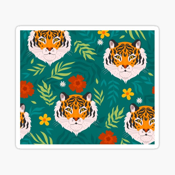 Vista previa del artículo con la obra «Patrón transparente tropical con tigres y hojas», diseñado y vendido por VirginiaCarro.