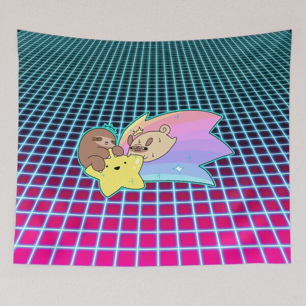 Item preview, Shooting Star Sloth and Pug Vaporwave Grid Pattern designed and sold by SaradaBoru.