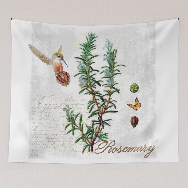 Item preview, Shabby Chic Rosemary herb Hummingbird Botanical illustration art designed and sold by Glimmersmith.