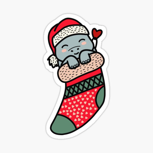 Aperçu de l'œuvre Joli bébé hippopotame en pyjama de Noël chaussette de Noël créée et vendue par JokeGysen.