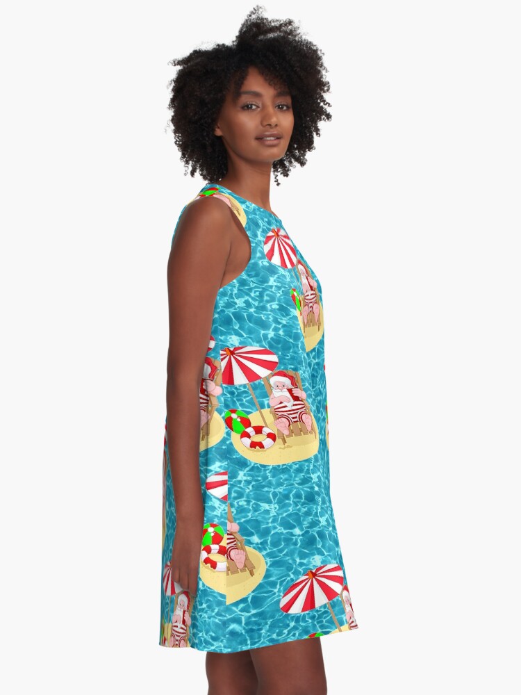 Alternate view of xmas beach santa claus A-Line Dress