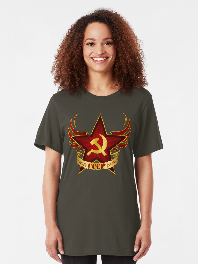 Hammer And Sickle CCCP Soviet USSR Long Sleeved Mens Loose Fit Cotton T-Shirt