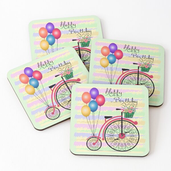 Item preview, Happy Birthday Colorful Floral Bicycle And Balloons designed and sold by Isma Saleem.