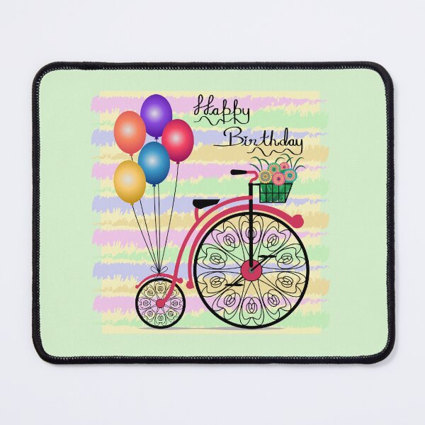 Item preview, Happy Birthday Colorful Floral Bicycle And Balloons designed and sold by Isma Saleem.
