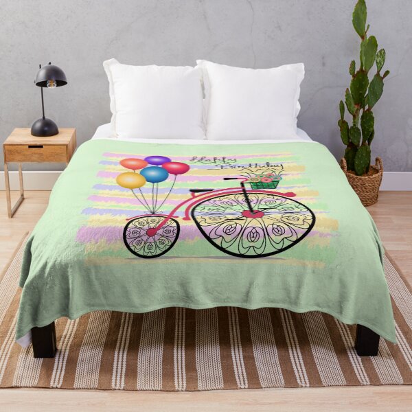 Item preview, Happy Birthday Colorful Floral Bicycle And Balloons designed and sold by Isma Saleem.
