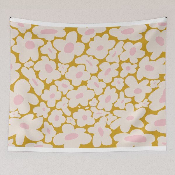 Item preview, 60s 70s Hippy Groovy Retro Midcentury Flowers Yellow  designed and sold by bitart.