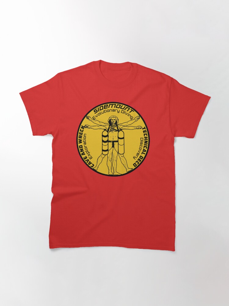Thumbnail 3 of 7, Classic T-Shirt, Technical Sidemount Leonardo Design (yellow background) designed and sold by andydavistech.