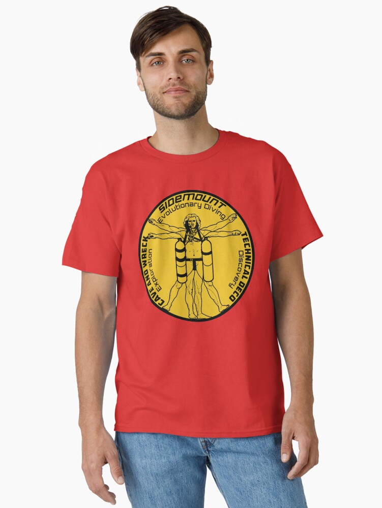 Thumbnail 1 of 7, Classic T-Shirt, Technical Sidemount Leonardo Design (yellow background) designed and sold by andydavistech.