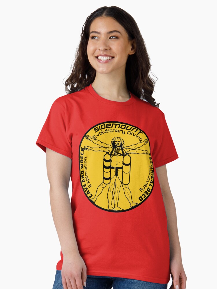 Thumbnail 2 of 7, Classic T-Shirt, Technical Sidemount Leonardo Design (yellow background) designed and sold by andydavistech.