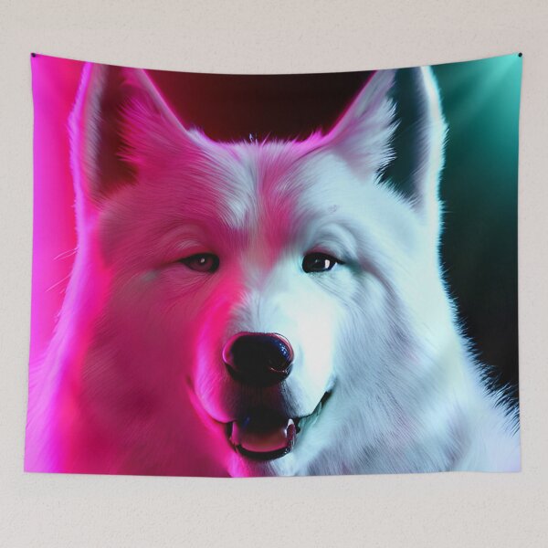 Aperçu de l'œuvre Portrait de chien Samoyède blanc - néon #9 créée et vendue par supeart.
