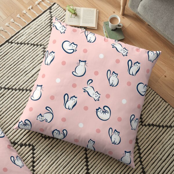 Playful Cats 1 on pink Floor Pillow