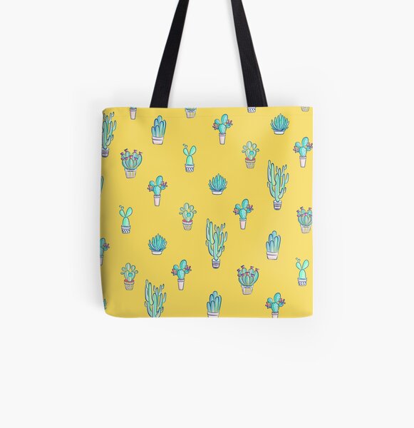 Little succulent pattern on yellow All Over Print Tote Bag