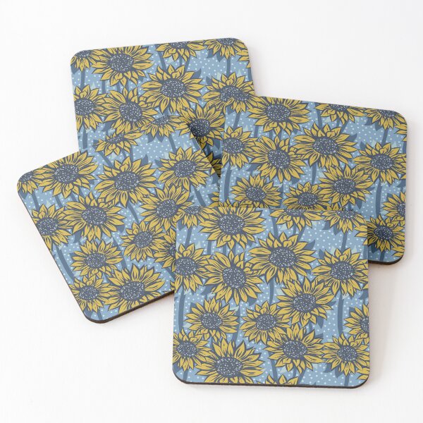 Item preview, Blue and Yellow Sunflowers on a Blue Background with Polka Dots Repeat Pattern designed and sold by NattyDesigns.