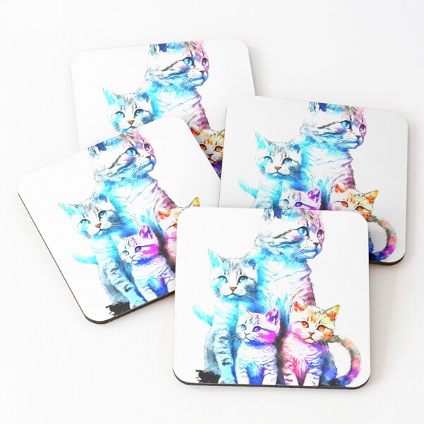 Item preview, multicolored cat family watercolor designed and sold by keyd-studio.