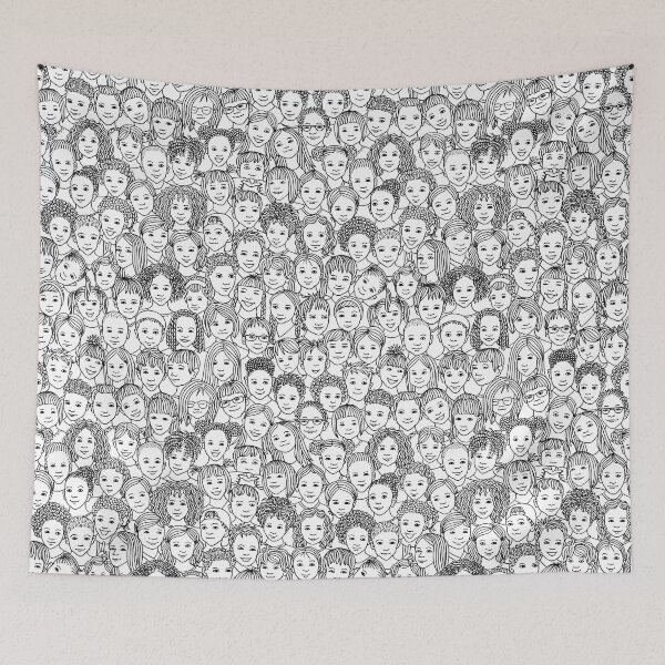Item preview, Black And White Cartoon Drawing Smiling Faces Pattern designed and sold by MakeitMelo.