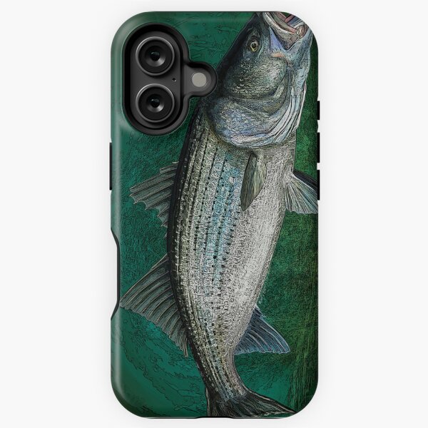 Vista previa del artículo con la obra «Bajo rayado en las profundidades del verde azul, pesca del océano», diseñado y vendido por fishweardesigns.