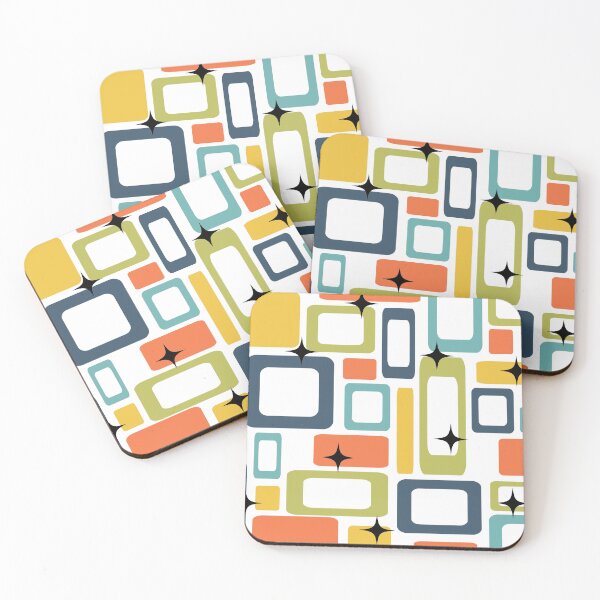 Item preview, Graphic squares vintage pattern - yellow, orange, blue, green, white designed and sold by Graphic-Color.
