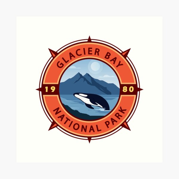 Artikelvorschau, Glacier Bay Nationalpark Orca Retro-Kompass-Emblem entworfen und verkauft von KrisSidDesigns.