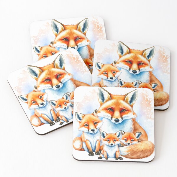 Item preview, multicolored fox family watercolor designed and sold by keyd-studio.