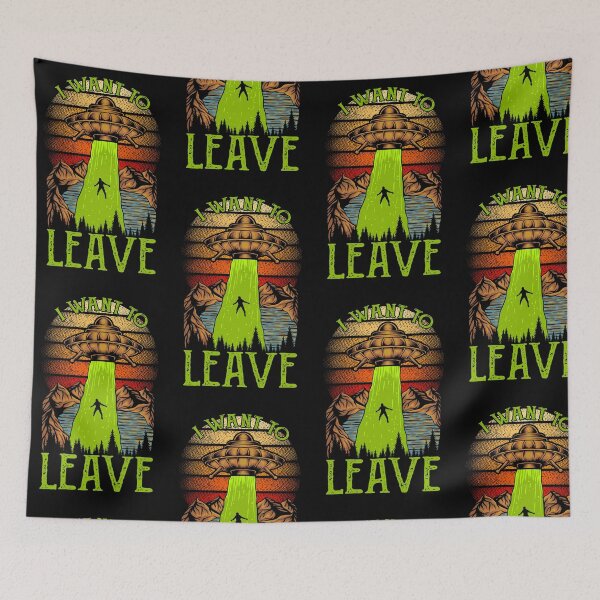 Item preview, UFO - I WANT TO LEAVE - Flying Saucer - Alien Abduction (woodcut style) designed and sold by RetroTeeStudio.