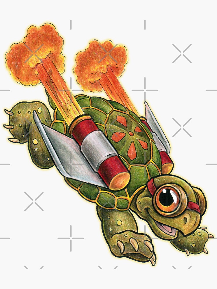 Rocket Tortoise Reversed Sticker by SharpTattoos