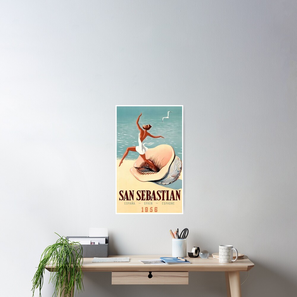 FAMILY SWIMMING POOL BALNEAREO SAN SEBASTIAN BARCELONA VINTAGE POSTER REPRO 