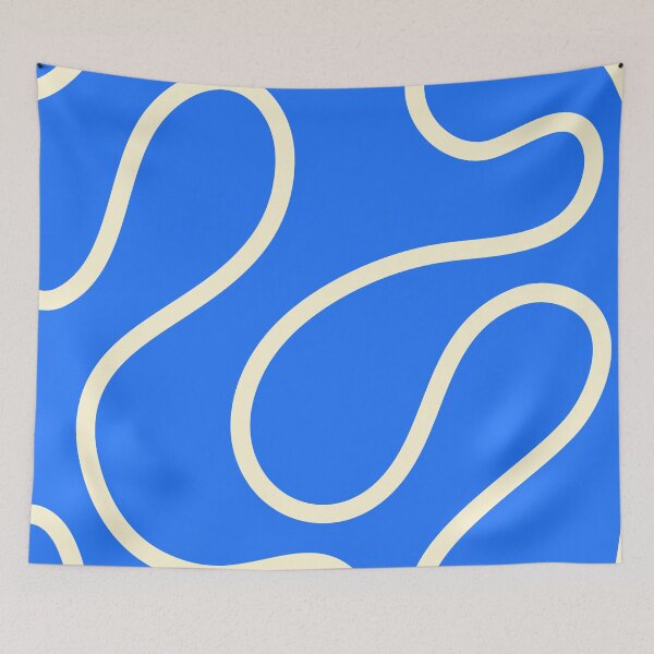Item preview, Vintage Blue Minimal Curves Lines Abstract Artwork designed and sold by patternsoup.