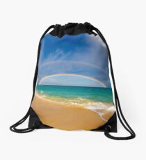 Double Rainbow Baldwin Beach Drawstring Bag