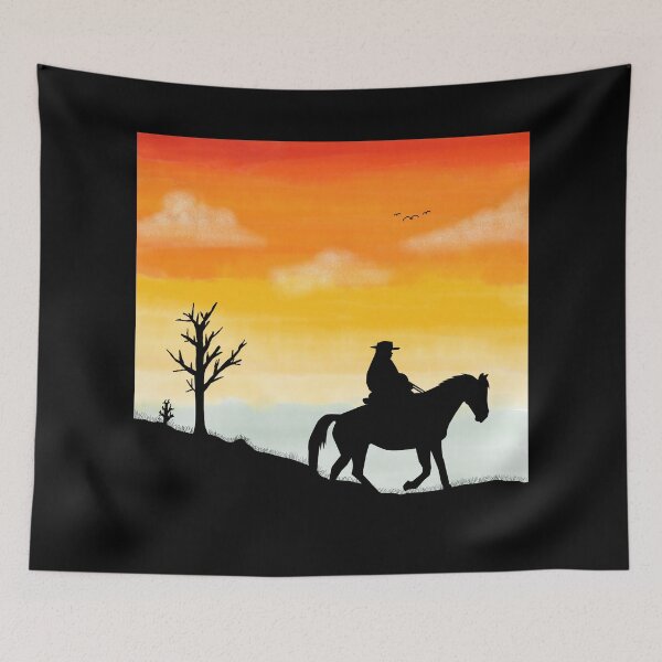 Item preview, Cowboy Rider Sunset Siloett 1 - Throw Pillows and Prints.  designed and sold by ScatterHub.