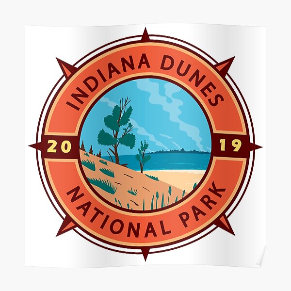 "Indiana Dunes National Park Retro Compass Emblem" Poster for Sale by