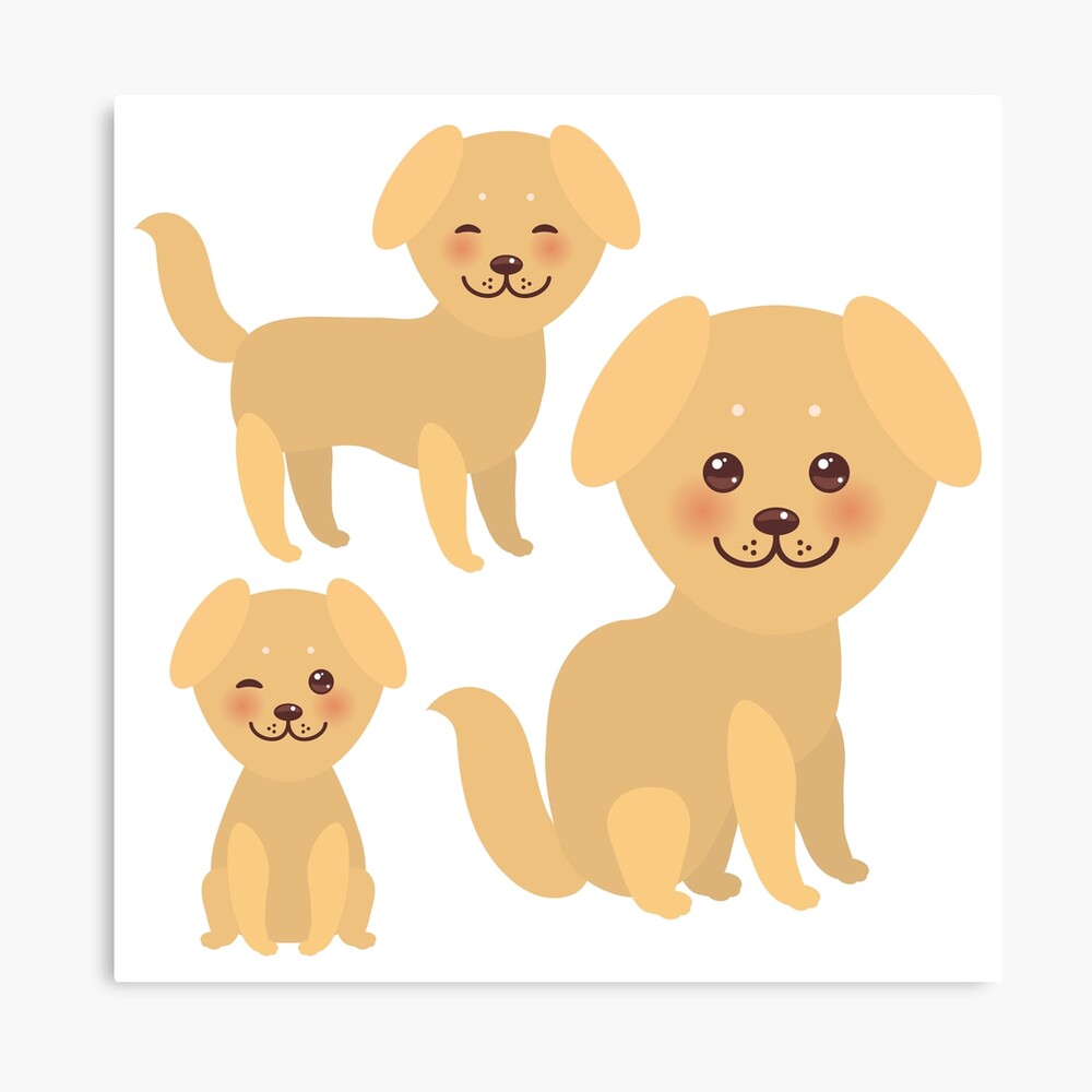 Lustiger Goldener Beige Hund Und Weisse Knochen Kawaii Gesicht Mit Grossen Augen Und Rosa Backen Junge Und Madchen Auf Blauem Hintergrund Fotodruck Von Ekaterinap Redbubble