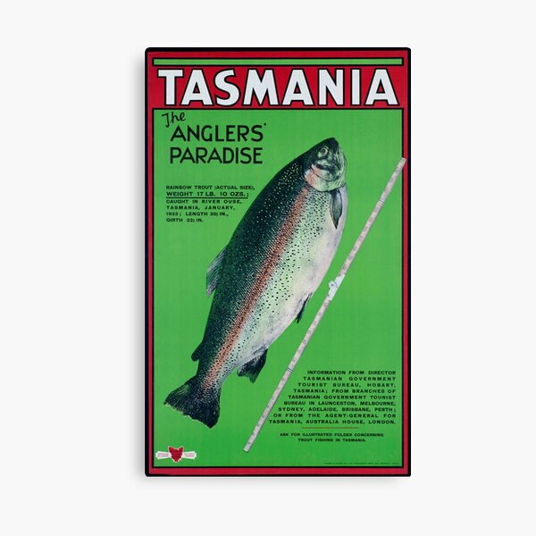 Vintage Tasmania Fishing Travel Poster Canvas Print