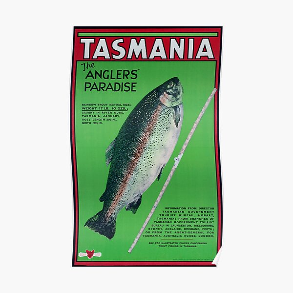 Vintage Tasmania Fishing Travel Poster Poster