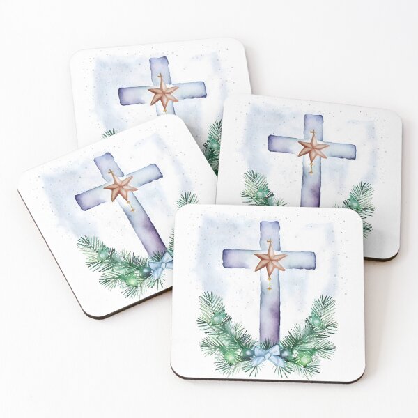 Item preview, Loose Watercolor Christian Christmas Cross with Star, Bow and Fir designed and sold by CGSGraphics.