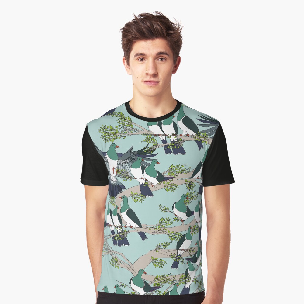 Kereru on turquoise sky - pale branches Graphic T-Shirt