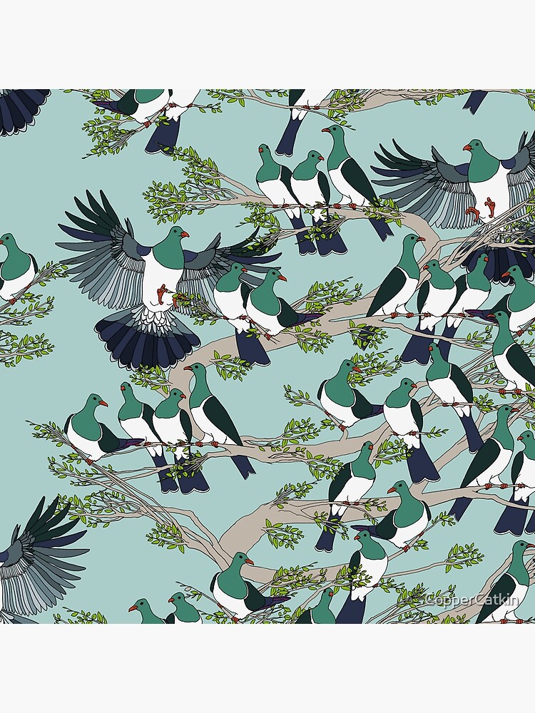Kereru on turquoise sky - pale branches by CopperCatkin