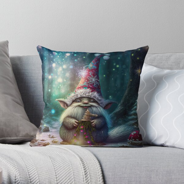 Gnome in Striped Hat Christmas Pillow