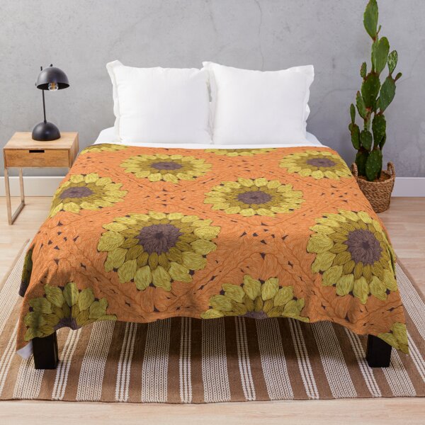 Item preview, Sunflower granny squares // orange background yellow and brown crochet flowers designed and sold by SelmaCardoso.