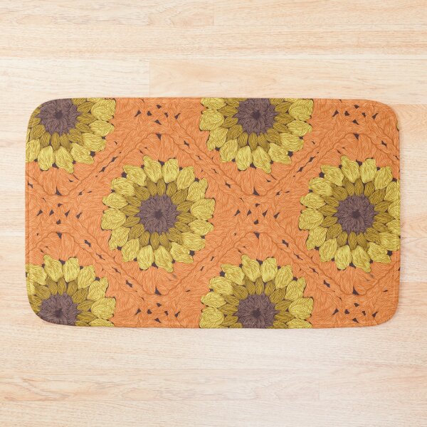 Item preview, Sunflower granny squares // orange background yellow and brown crochet flowers designed and sold by SelmaCardoso.