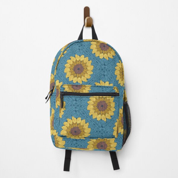 Item preview, Sunflower granny squares // blue background yellow and brown crochet flowers designed and sold by SelmaCardoso.