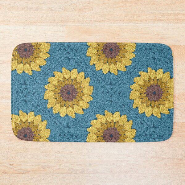 Item preview, Sunflower granny squares // blue background yellow and brown crochet flowers designed and sold by SelmaCardoso.