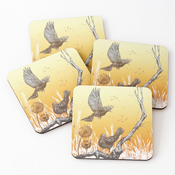 Item preview, Blackbirds on yellow background designed and sold by albadawnart.