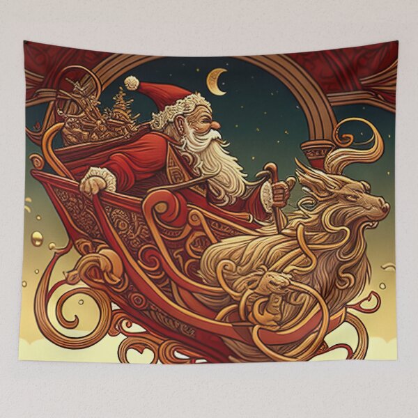 Item preview, Artistic drawing of santa in a fantasy sleigh designed and sold by XmasPatterns.