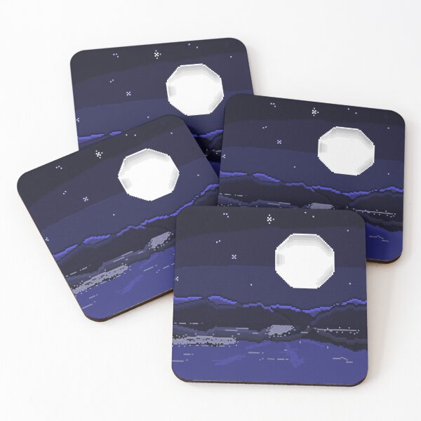 Item preview, night sea view illustration - pixel art designed and sold by Sweet Bee's.